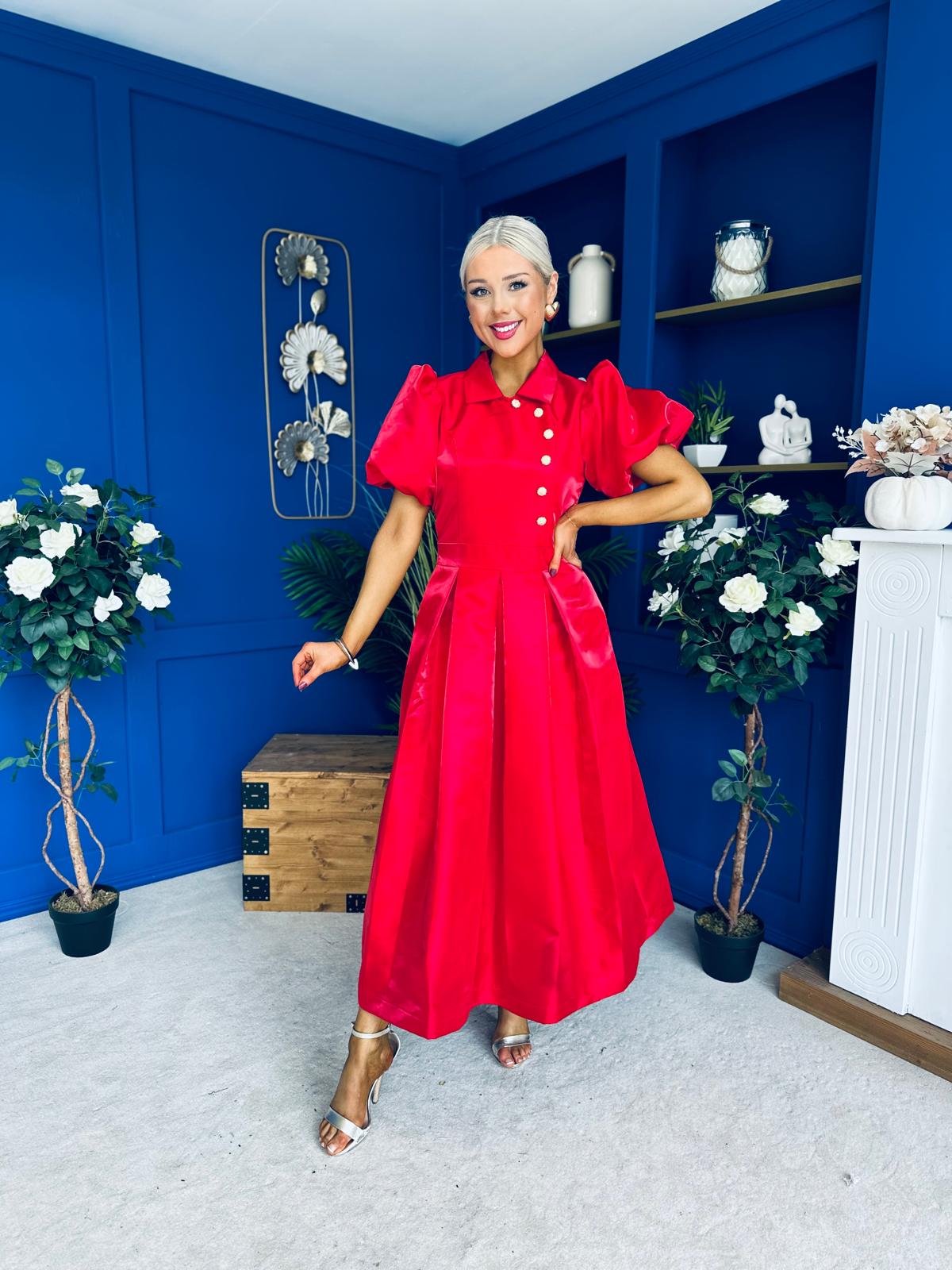 Felicity Detailed Occasion Midi Dress Red