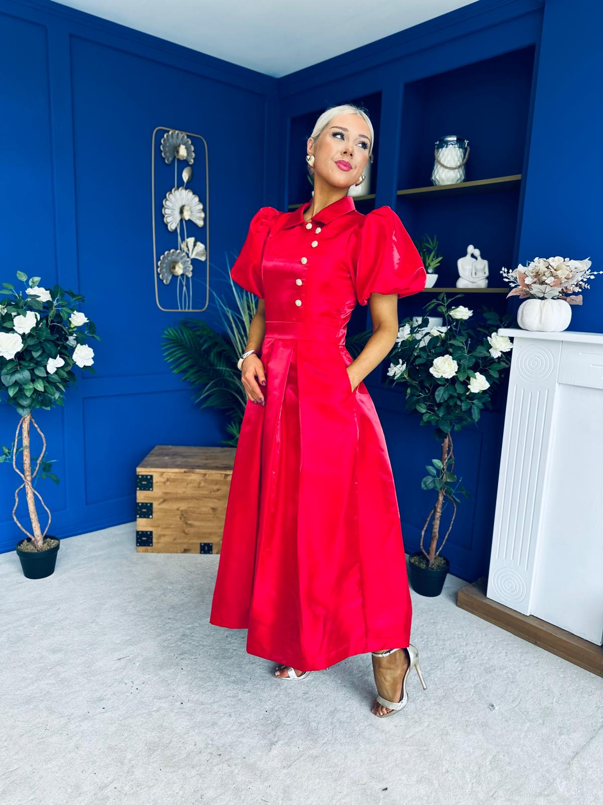 Felicity Detailed Occasion Midi Dress Red