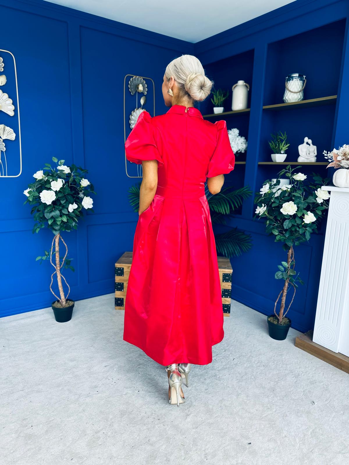 Felicity Detailed Occasion Midi Dress Red
