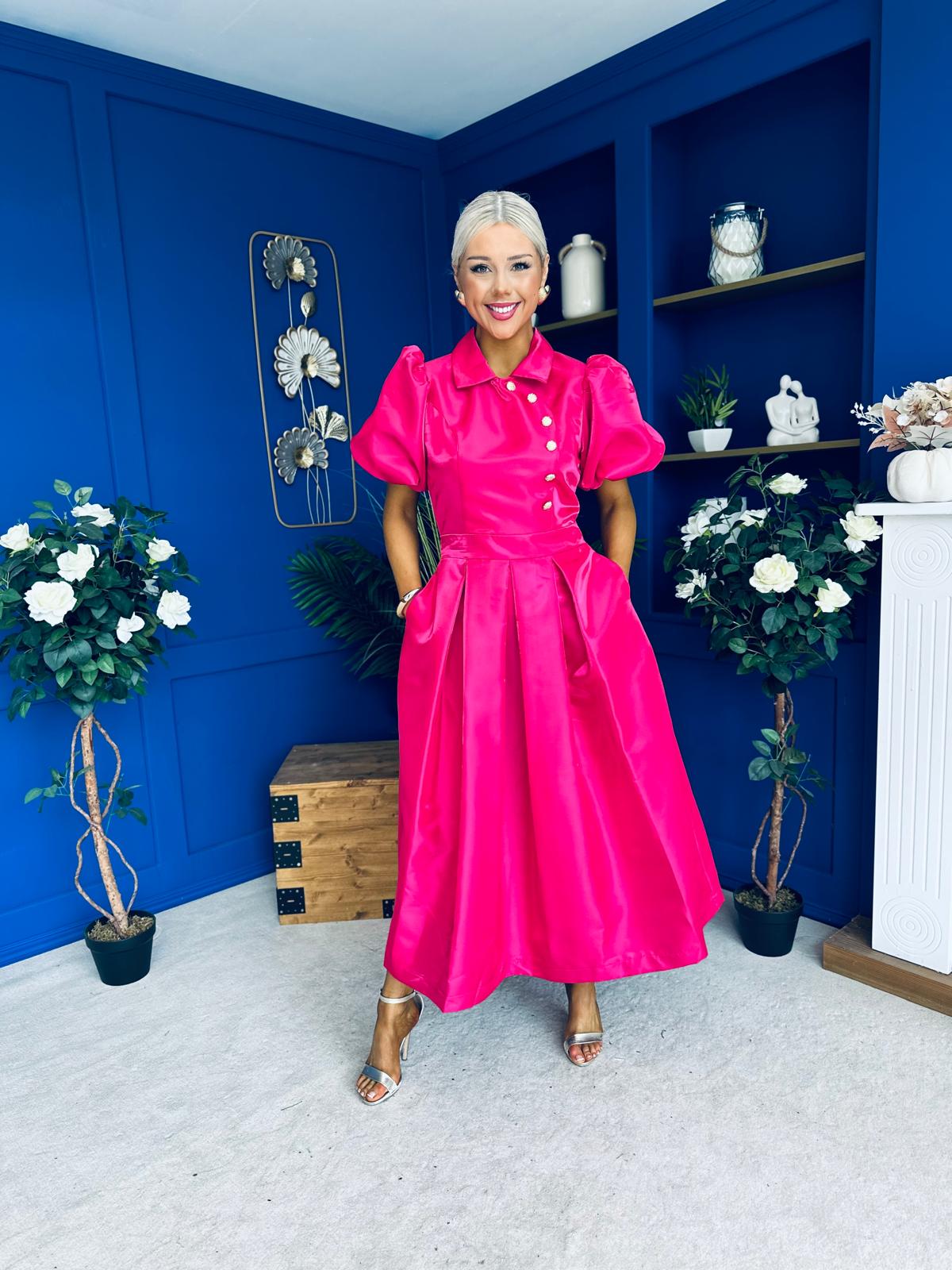 Felicity Detailed Occasion Midi Dress Fuchsia