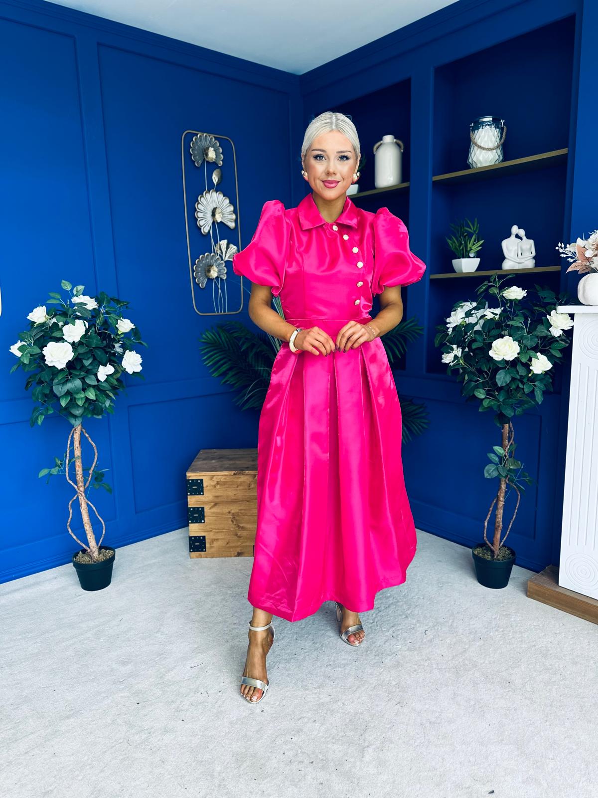 Felicity Detailed Occasion Midi Dress Fuchsia