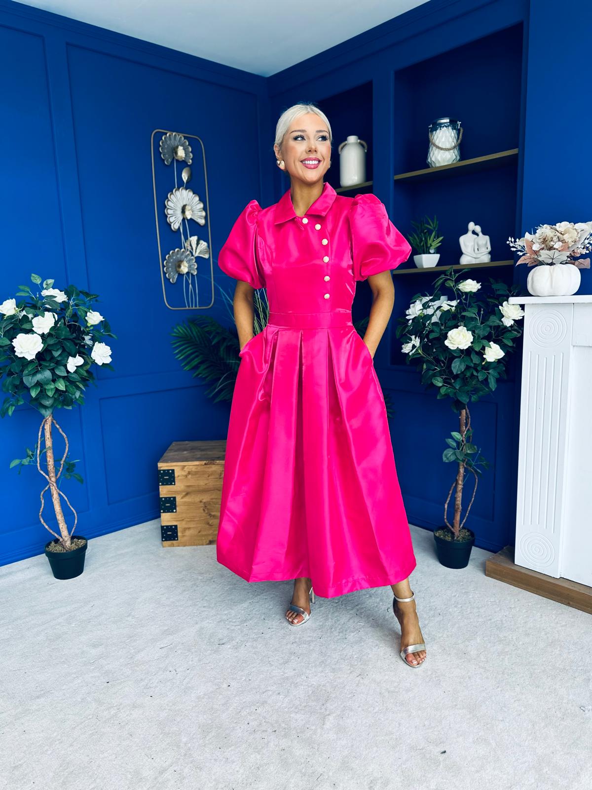 Felicity Detailed Occasion Midi Dress Fuchsia