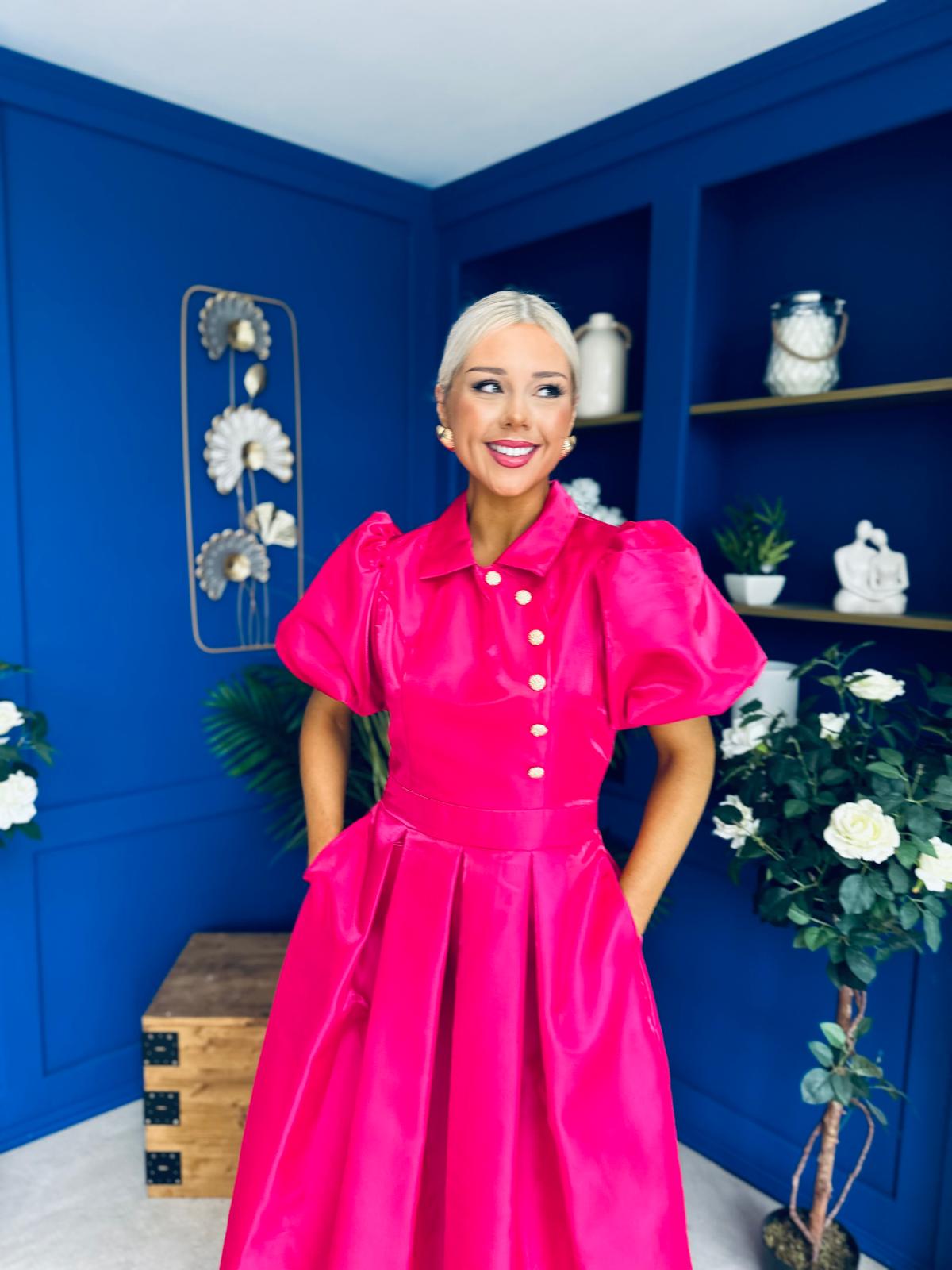 Felicity Detailed Occasion Midi Dress Fuchsia