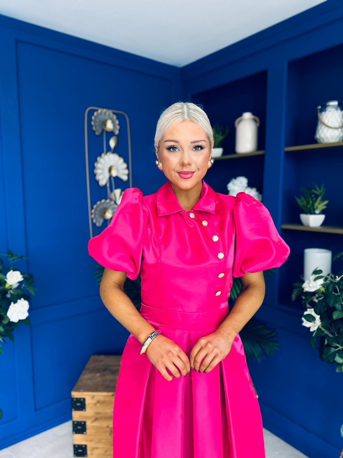 Felicity Detailed Occasion Midi Dress Fuchsia