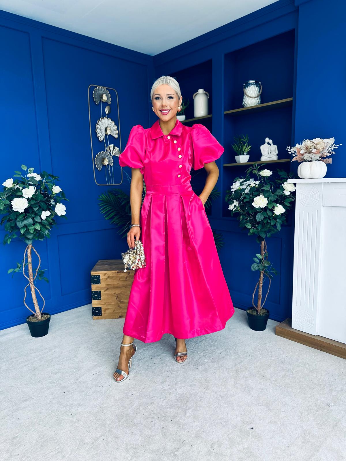 Felicity Detailed Occasion Midi Dress Fuchsia