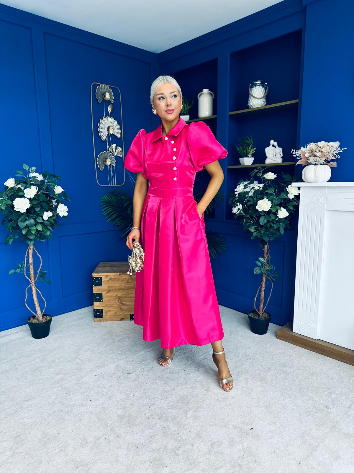 Felicity Detailed Occasion Midi Dress Fuchsia