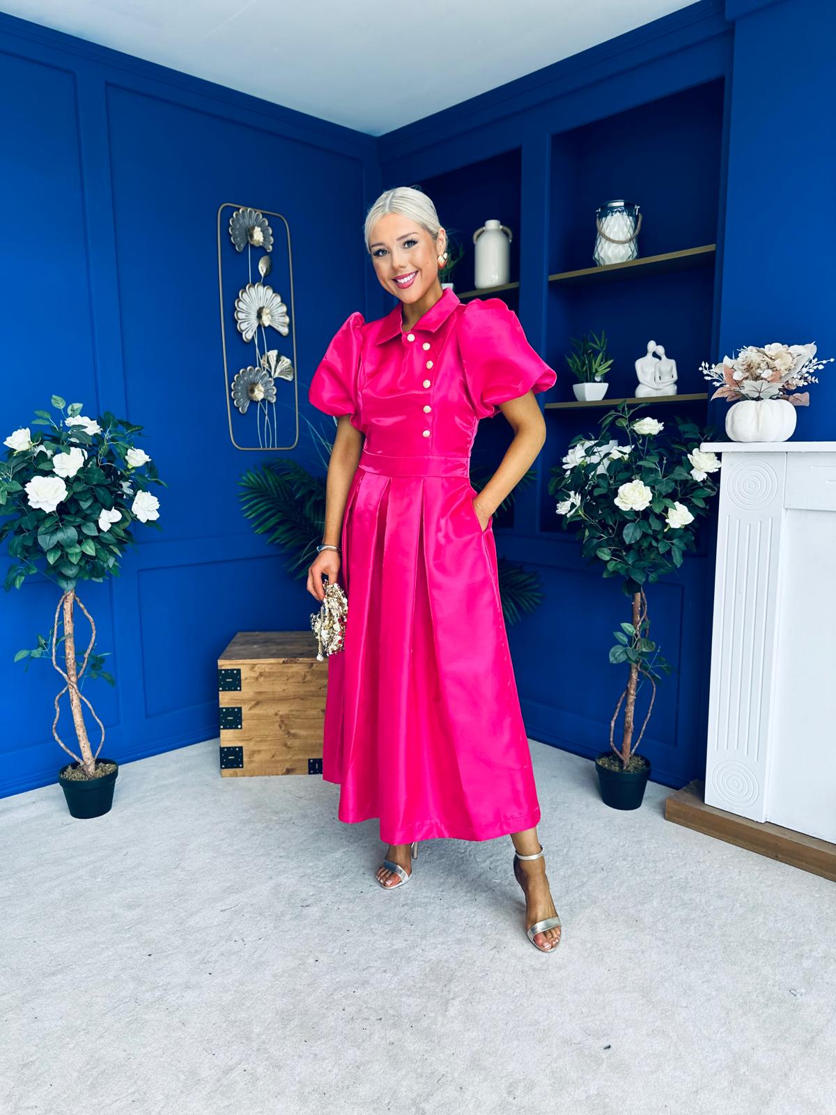 Felicity Detailed Occasion Midi Dress Fuchsia
