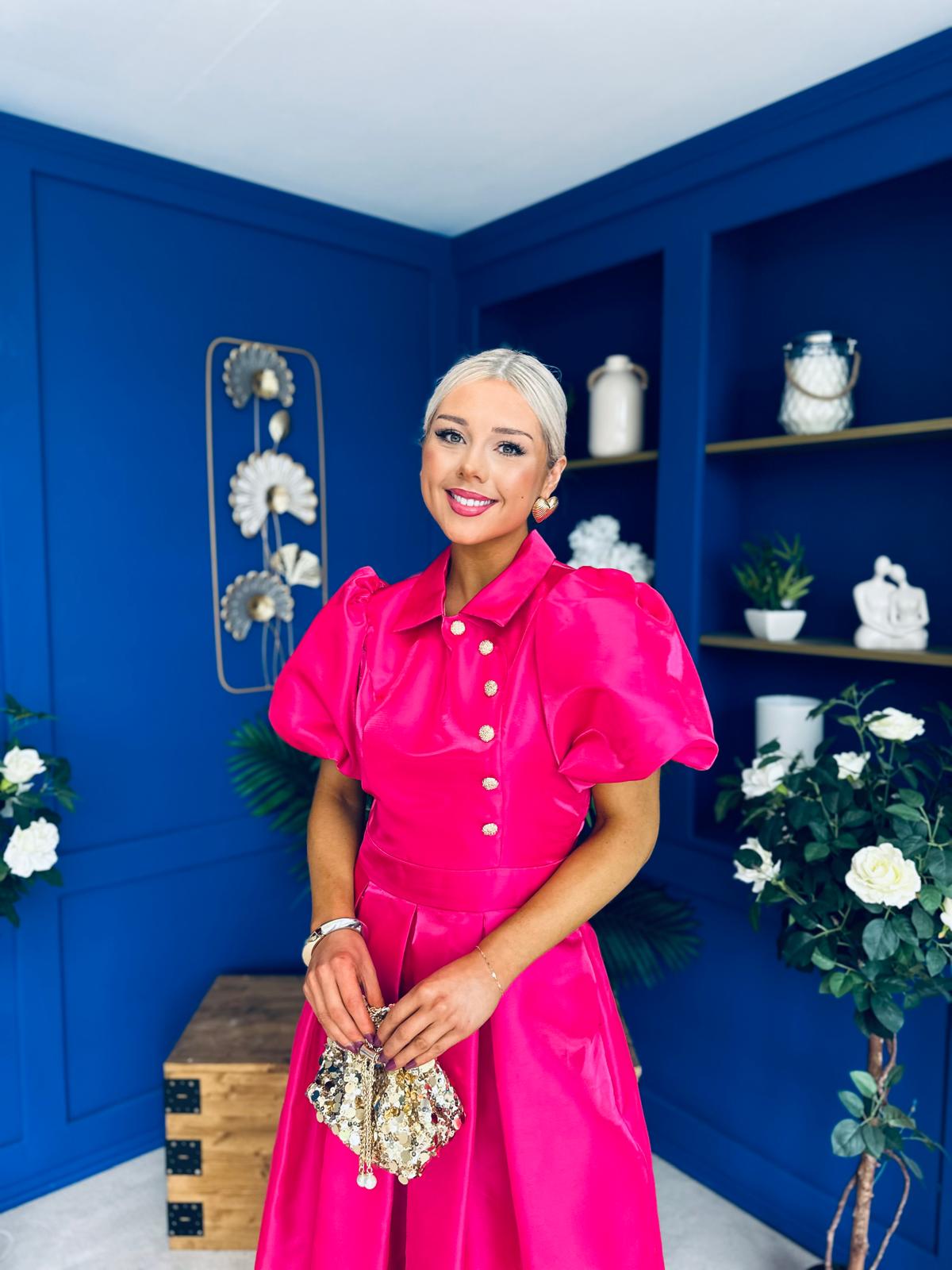 Felicity Detailed Occasion Midi Dress Fuchsia