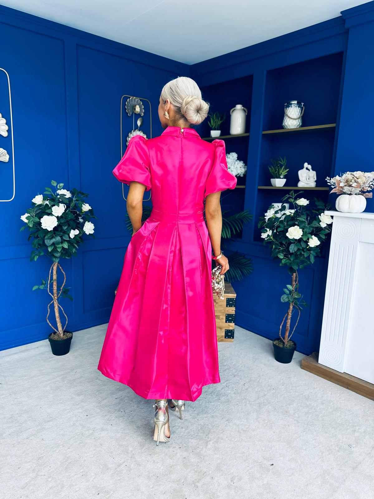Felicity Detailed Occasion Midi Dress Fuchsia
