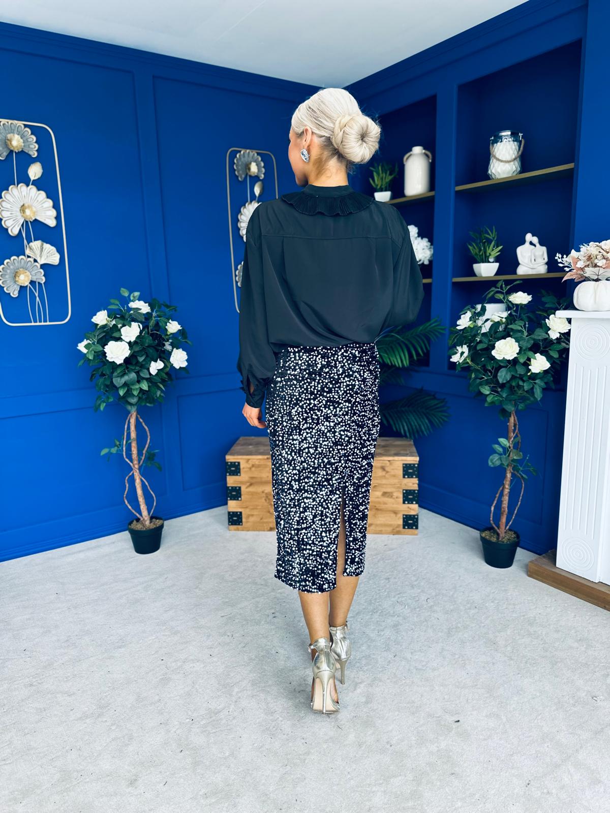 Pepper Velvet Sequin Midi Skirt Black