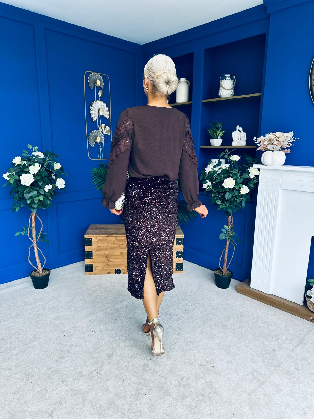 Pepper Velvet Sequin Midi Skirt Coco