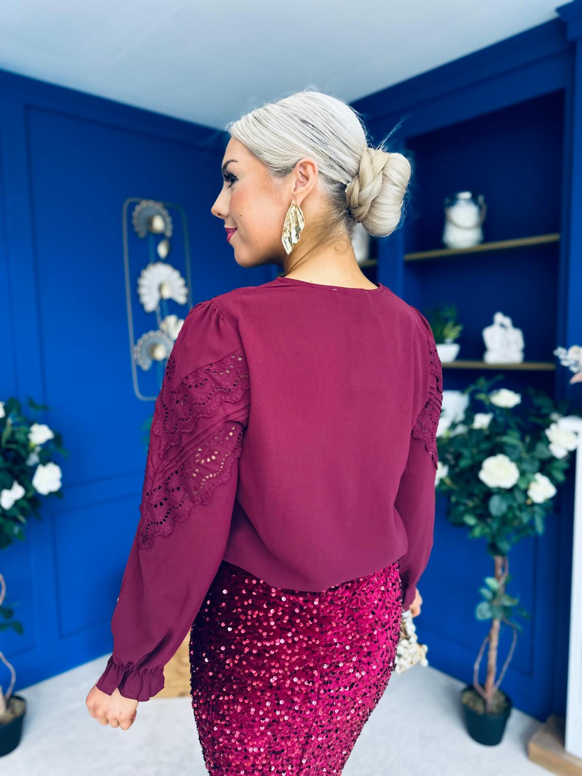 Kile Crochet Detailed Blouse Wine