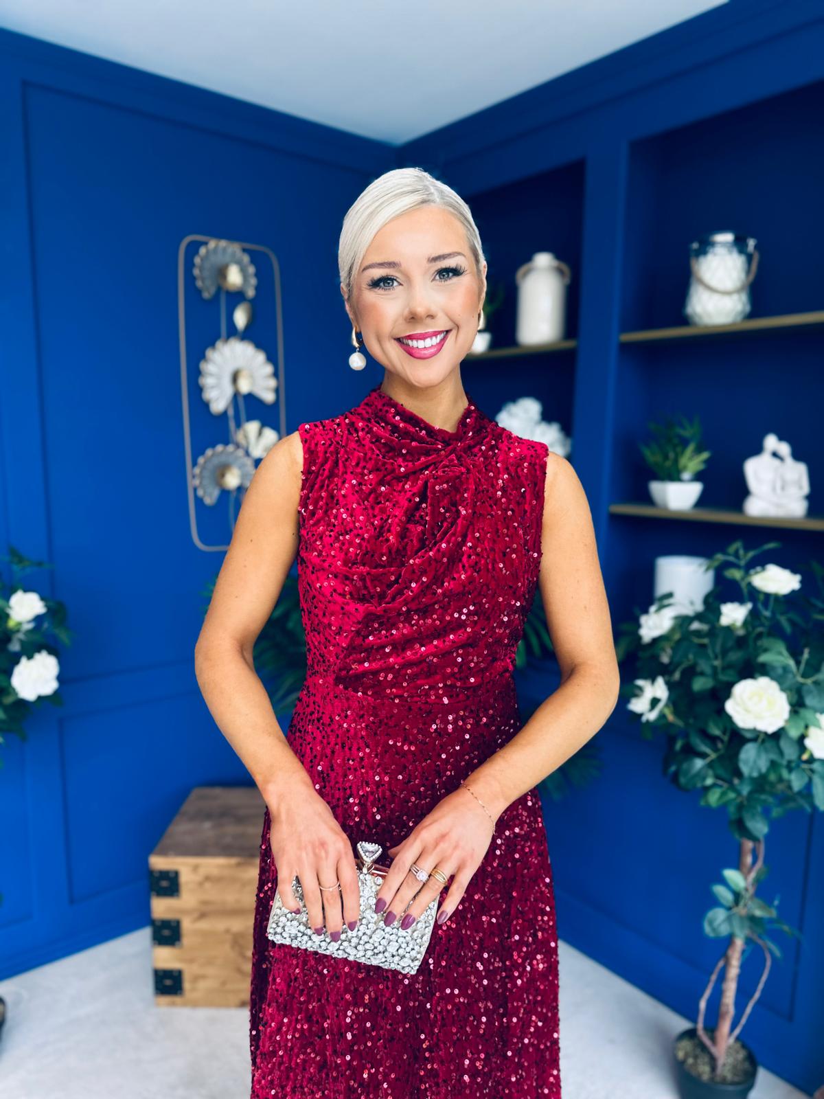 Parker Sequin Occasion Midi Dress Wine