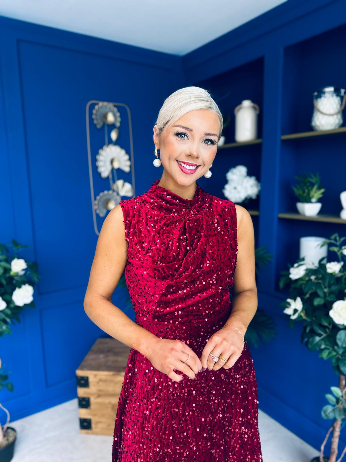 Parker Sequin Occasion Midi Dress Wine