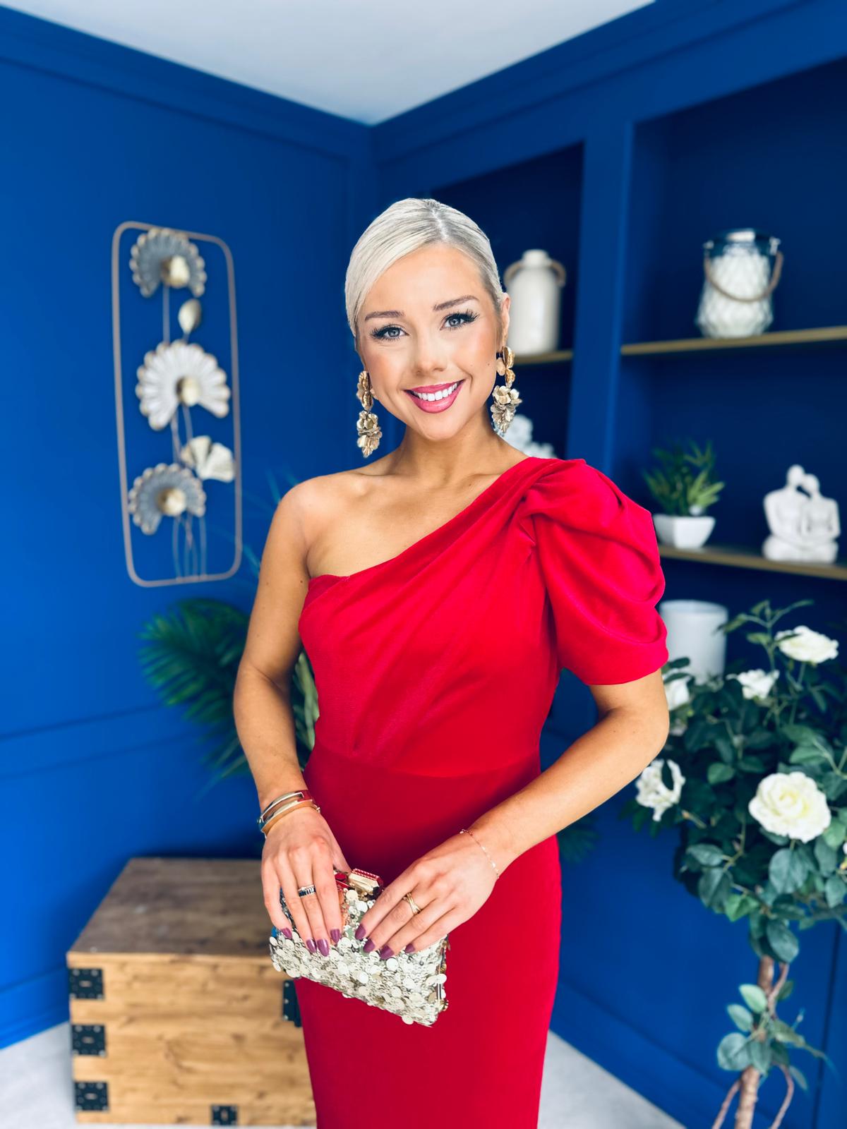 Nadia One Shoulder Velvet Occasion Dress Red