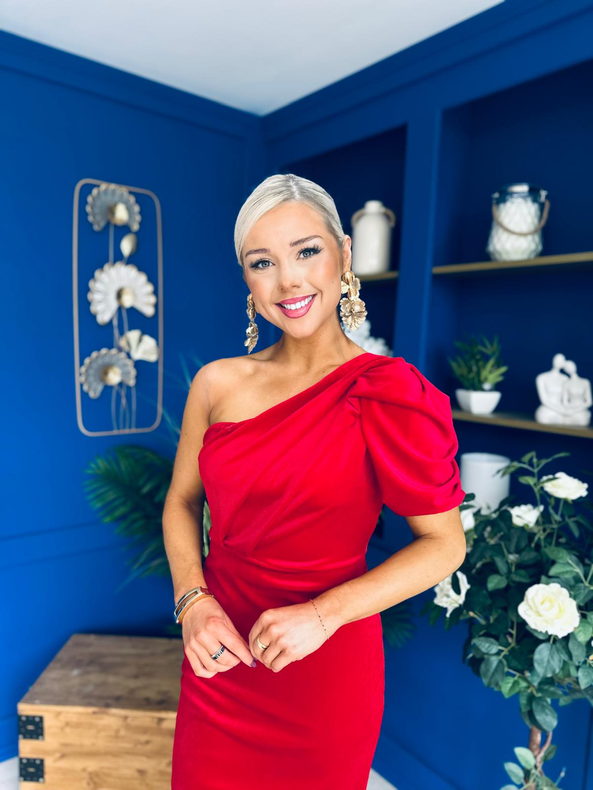 Nadia One Shoulder Velvet Occasion Dress Red
