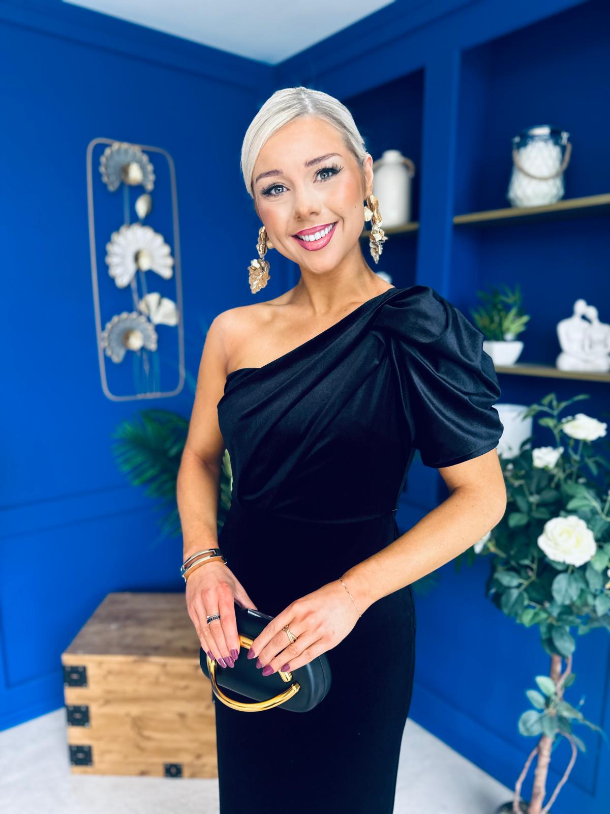 Nadia One Shoulder Velvet Occasion Dress Black