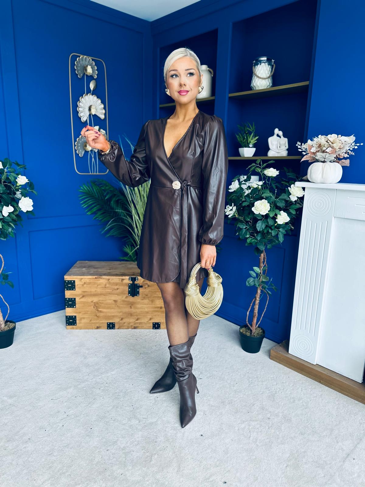 Sandy Wrap Leatherette Mini Dress Coco