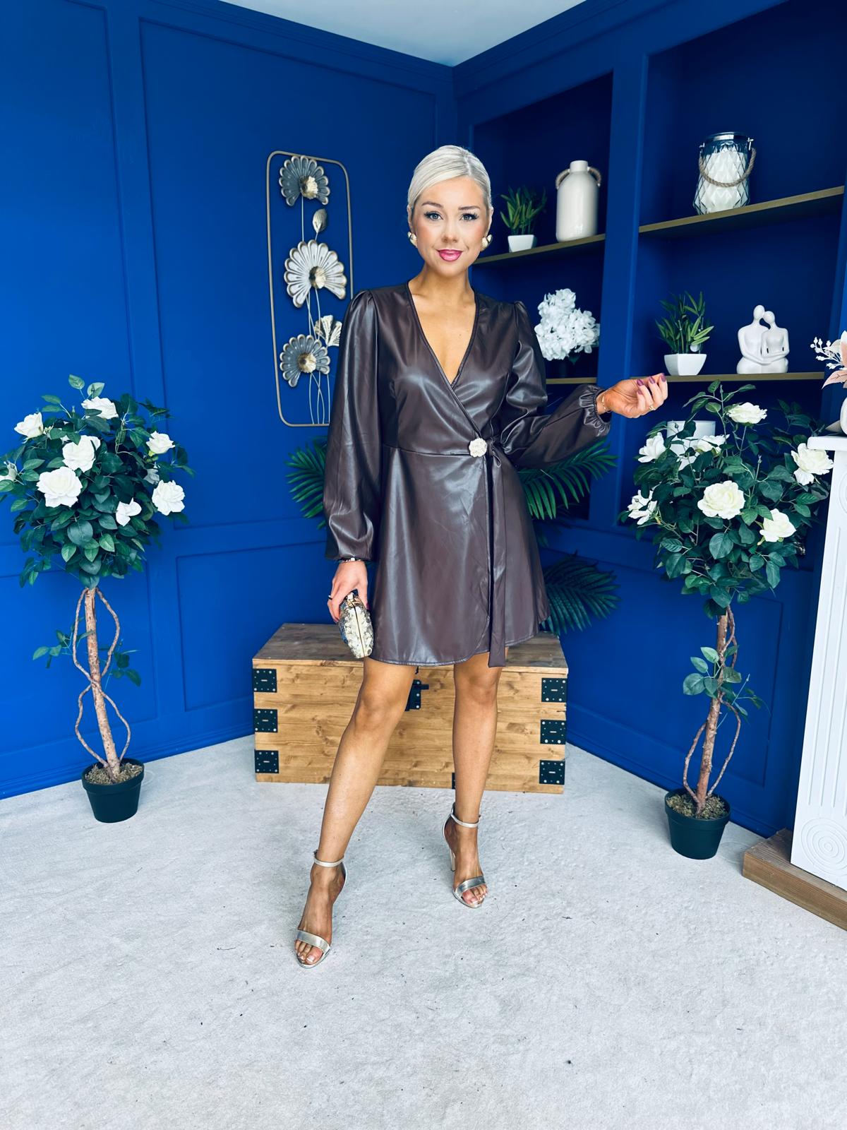 Sandy Wrap Leatherette Mini Dress Coco