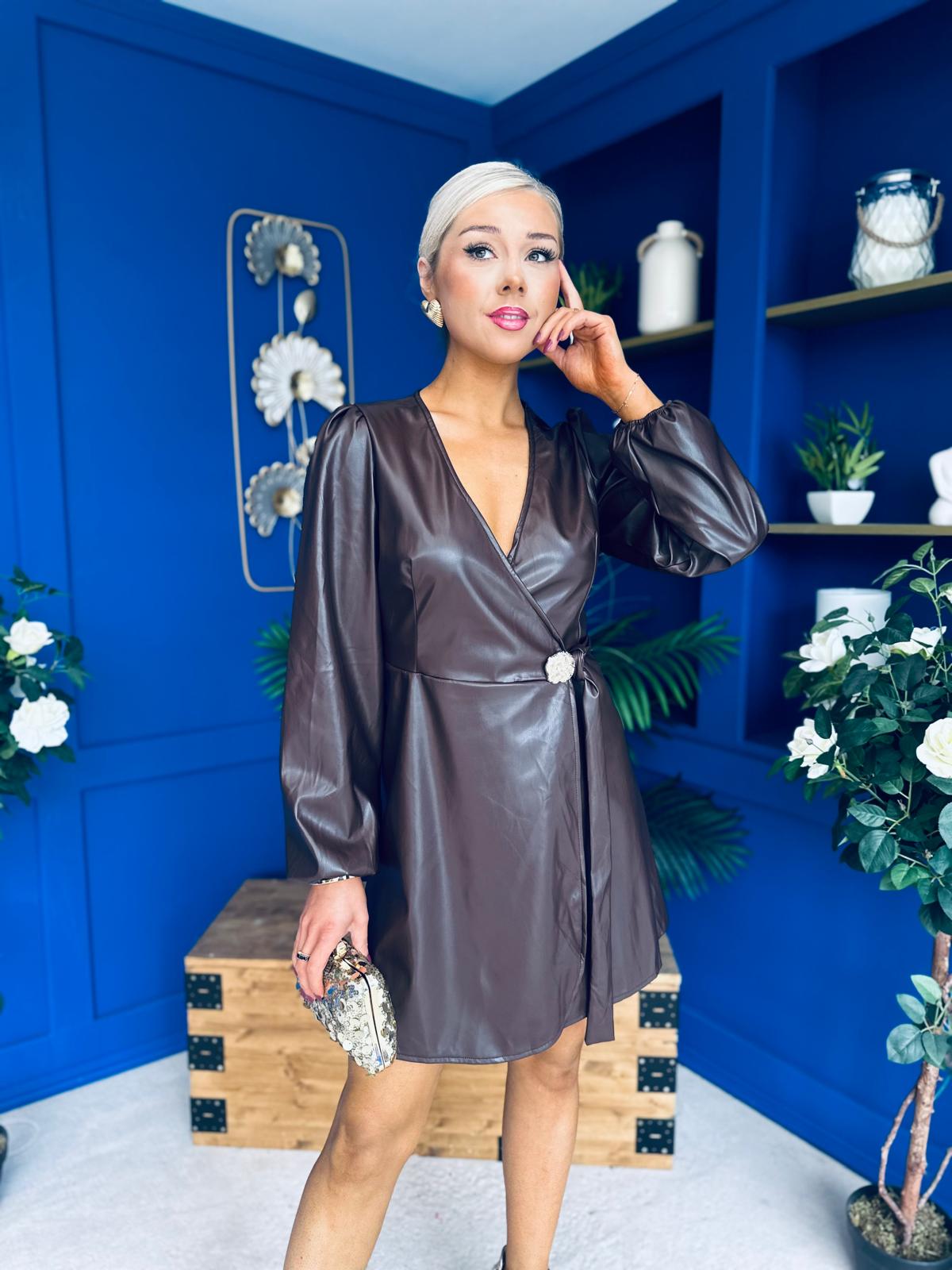 Sandy Wrap Leatherette Mini Dress Coco