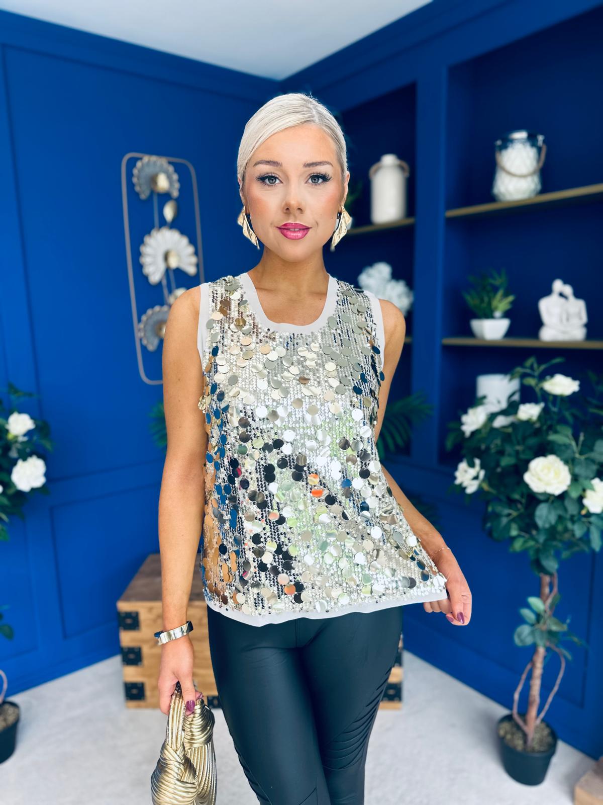 Kloe Large Sequin Top Gold