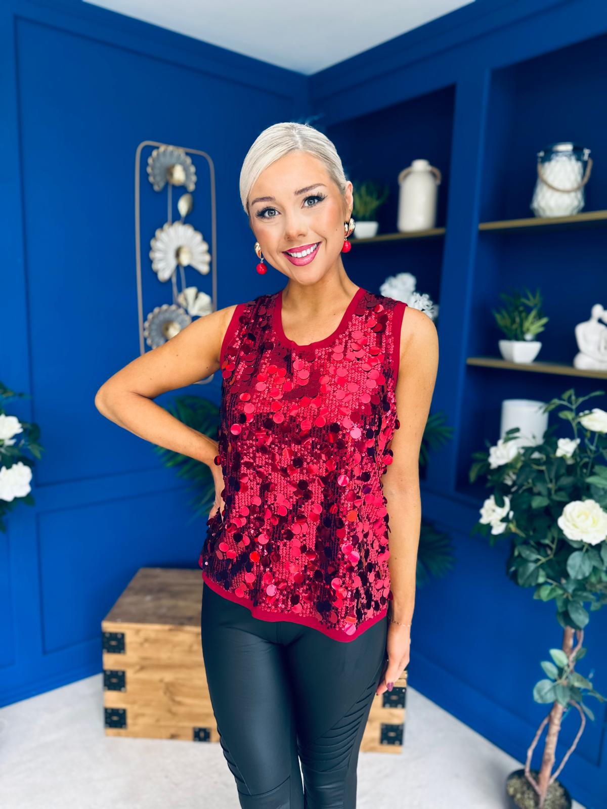 Kloe Large Sequin Top Wine