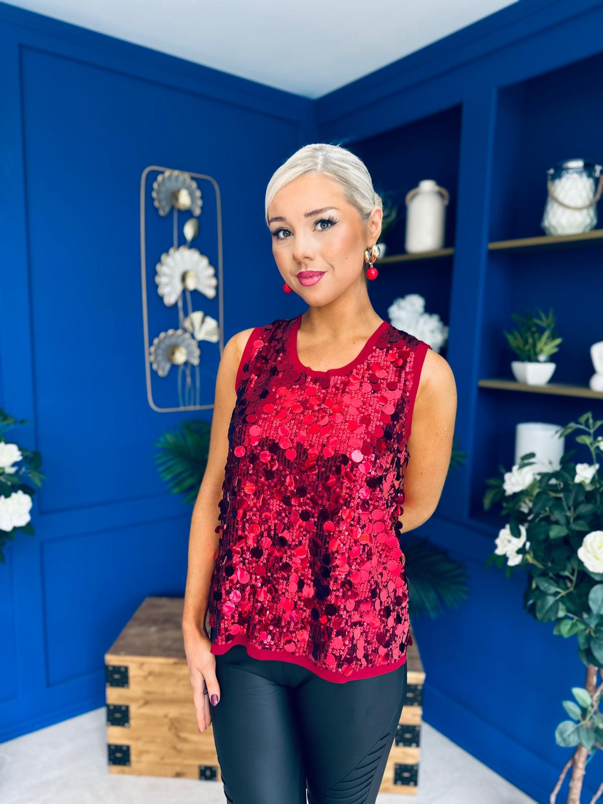 Kloe Large Sequin Top Wine