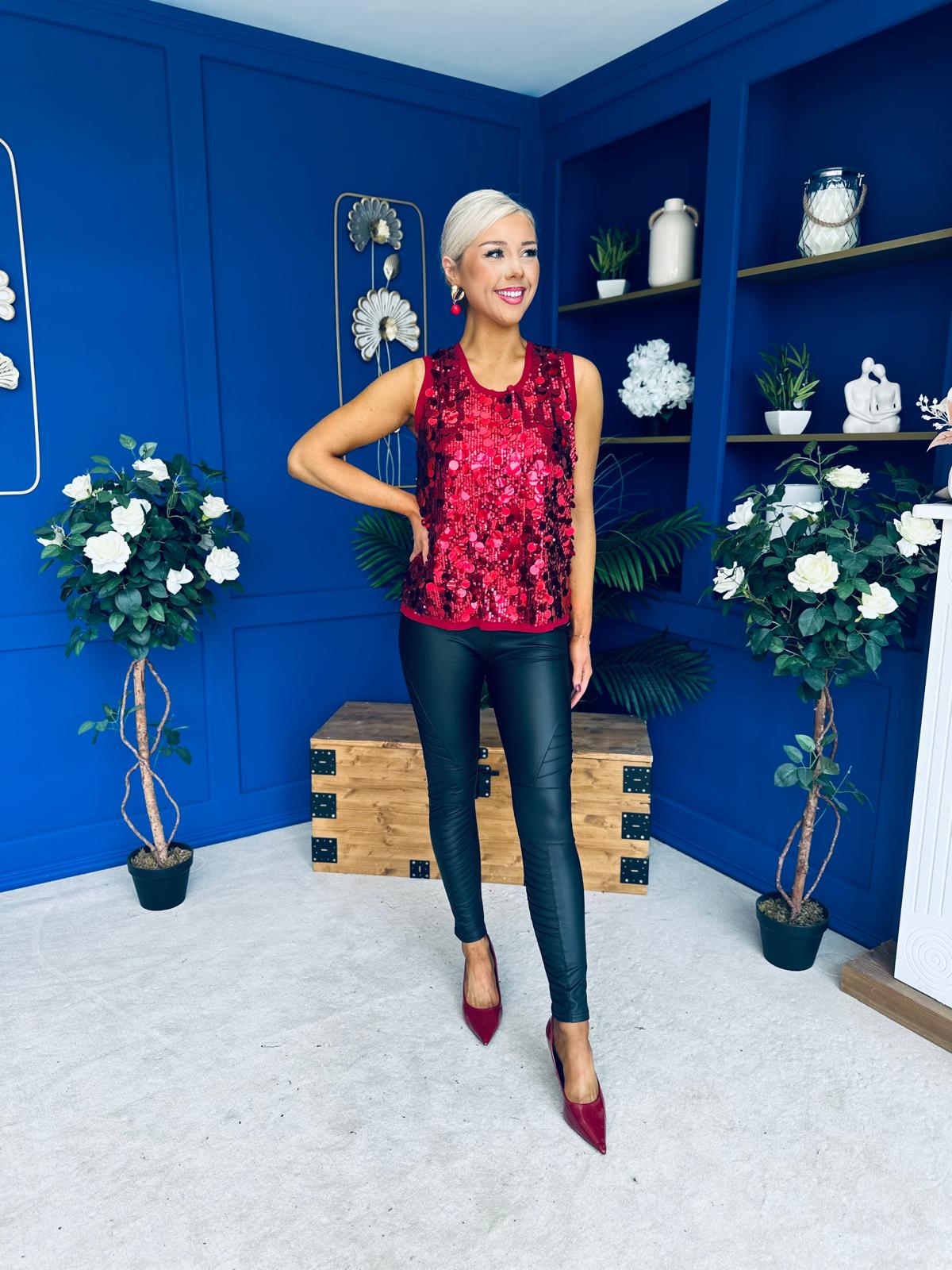 Kloe Large Sequin Top Wine