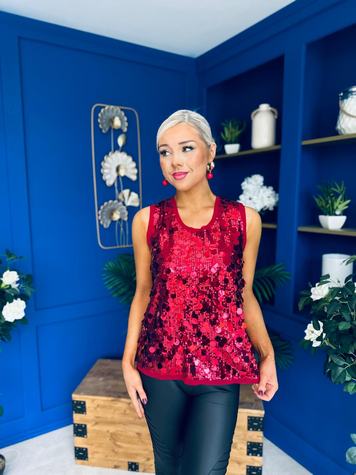 Kloe Large Sequin Top Wine