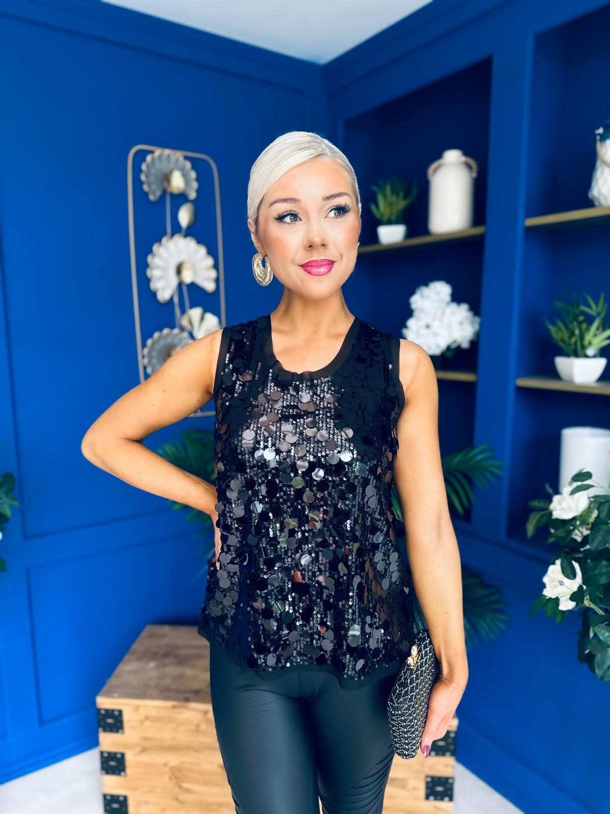 Kloe Large Sequin Top Black