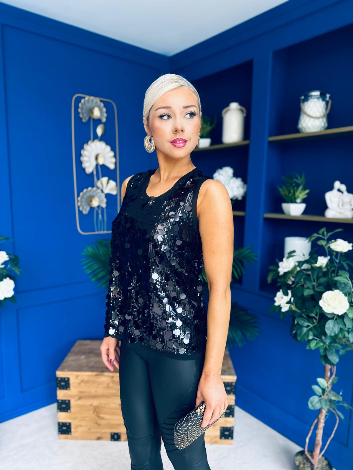 Kloe Large Sequin Top Black
