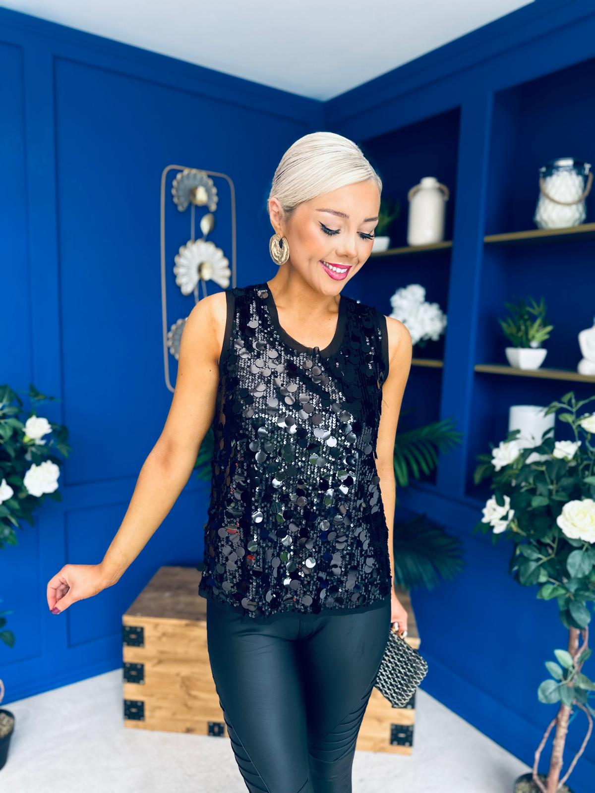 Kloe Large Sequin Top Black