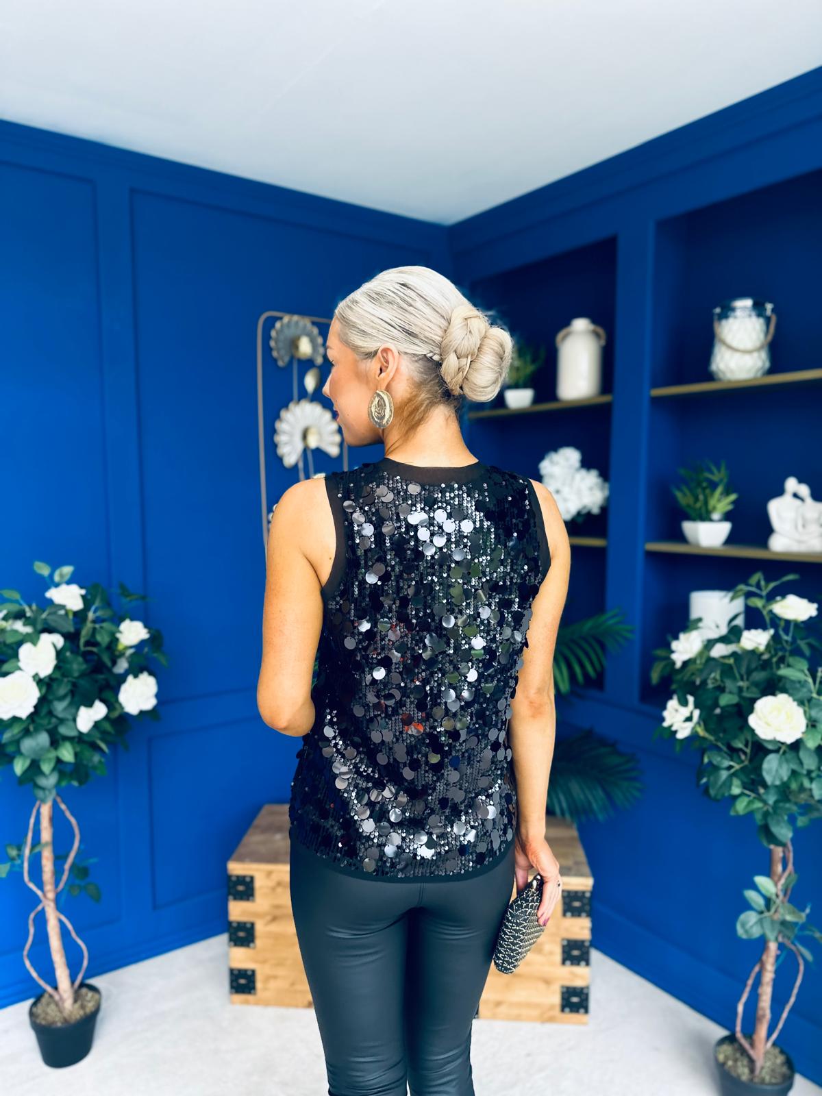 Kloe Large Sequin Top Black