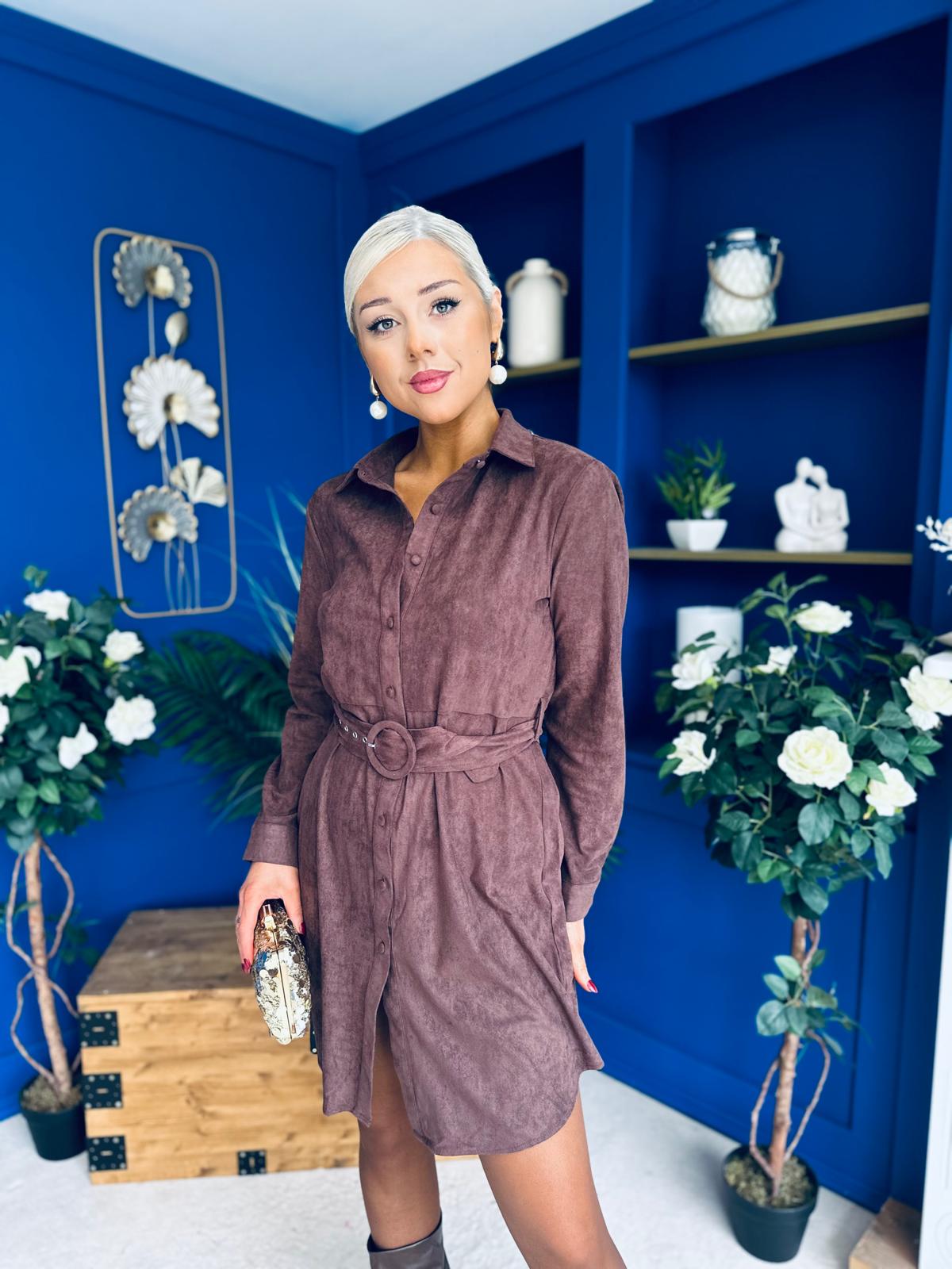 Savora Suede Mini Dress Chocolate