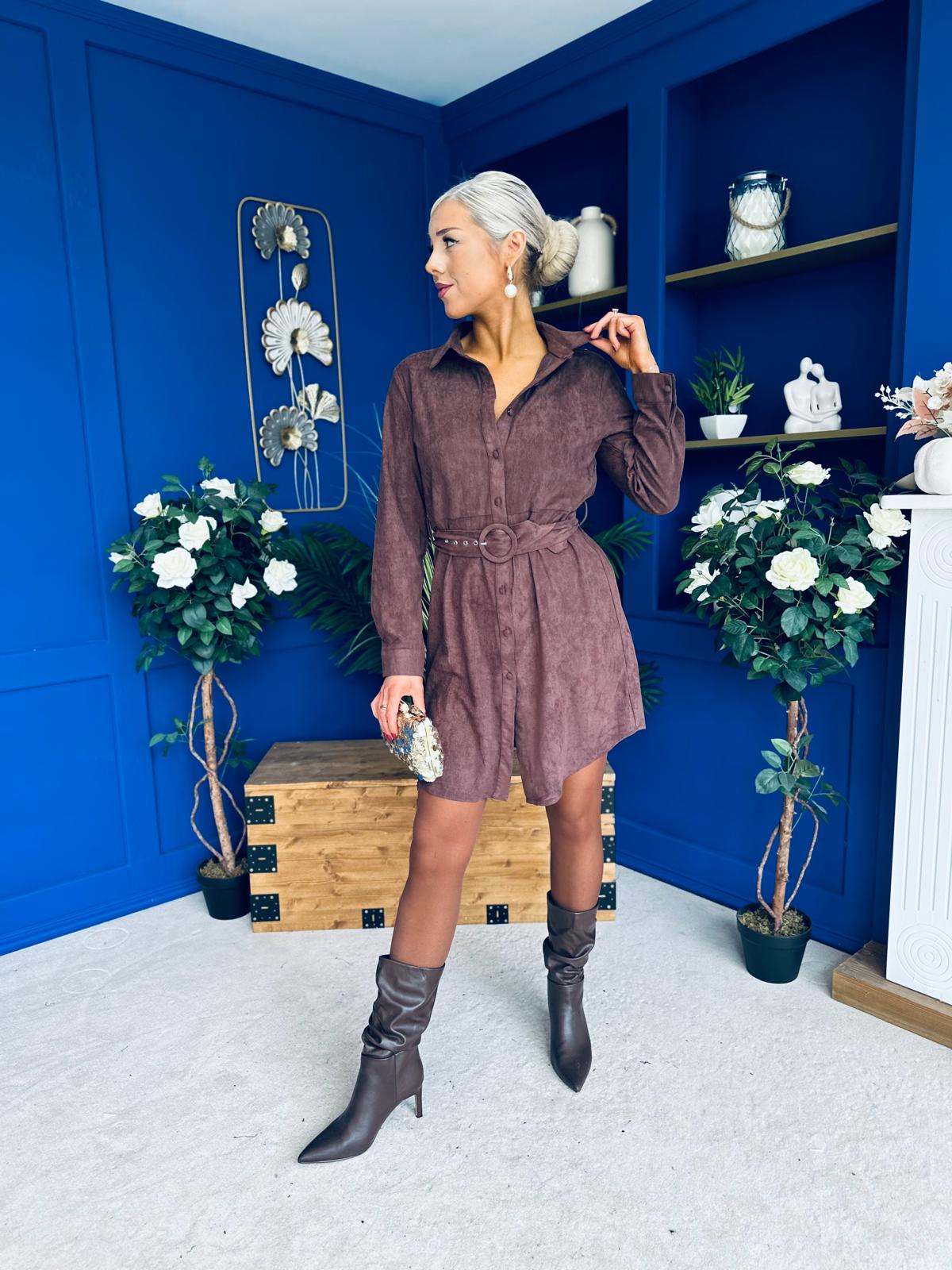 Savora Suede Mini Dress Chocolate
