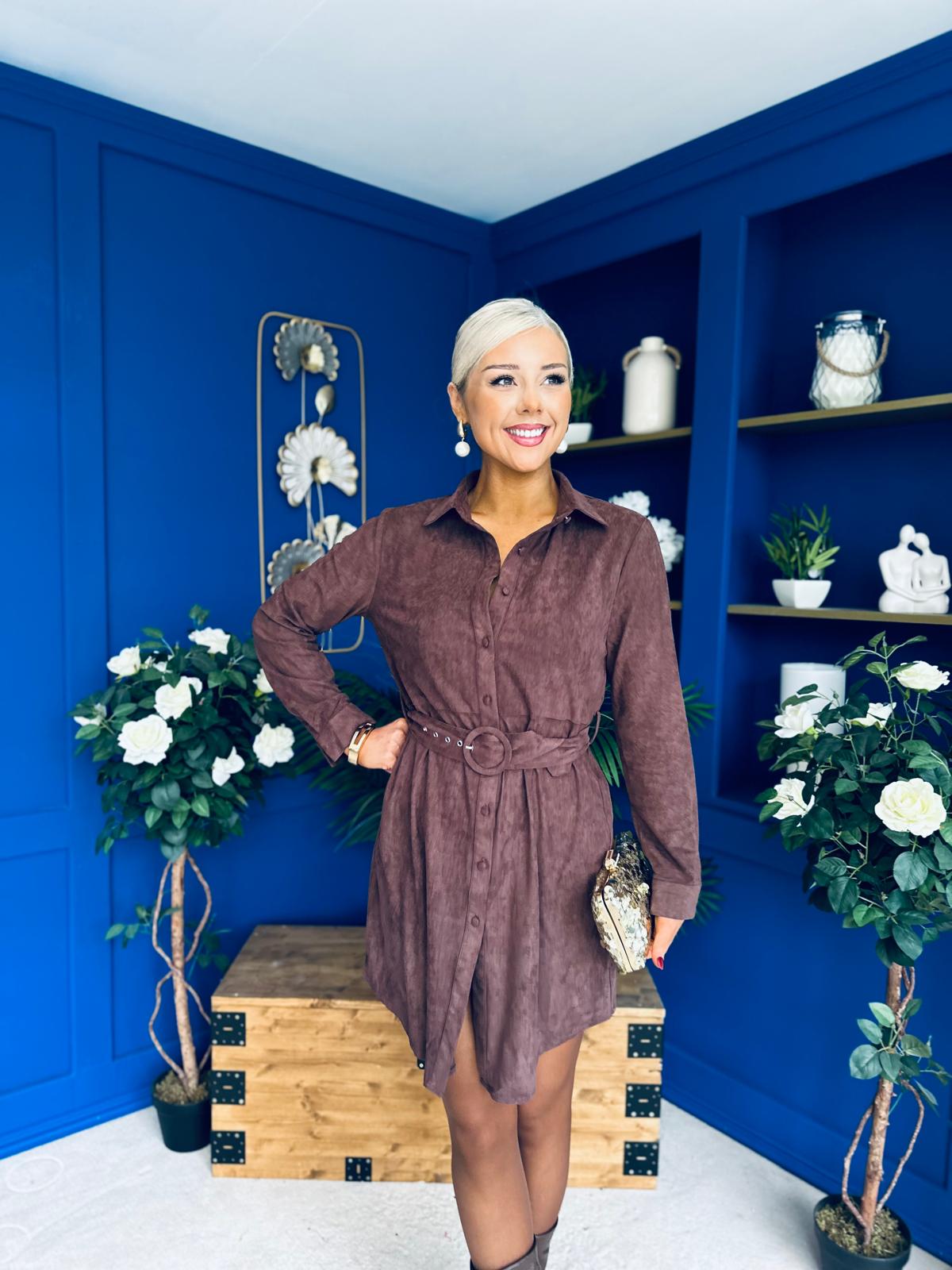 Savora Suede Mini Dress Chocolate