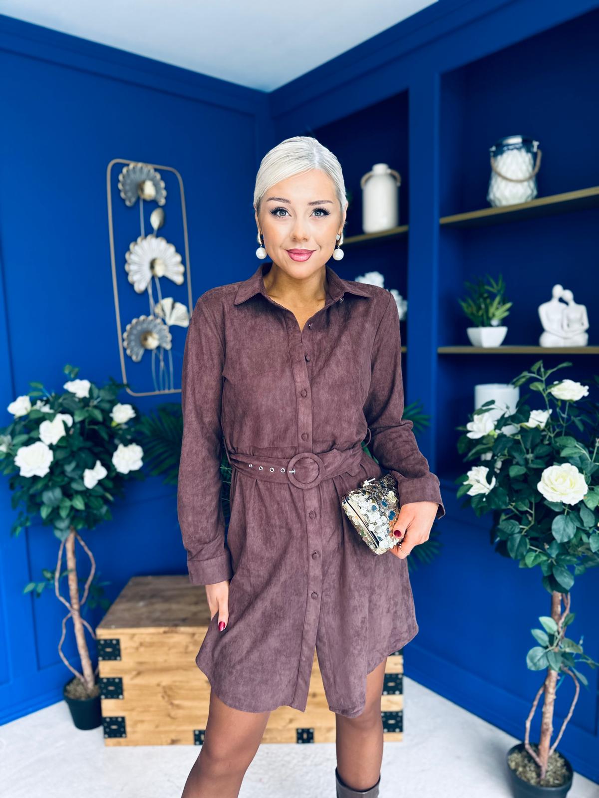 Savora Suede Mini Dress Chocolate