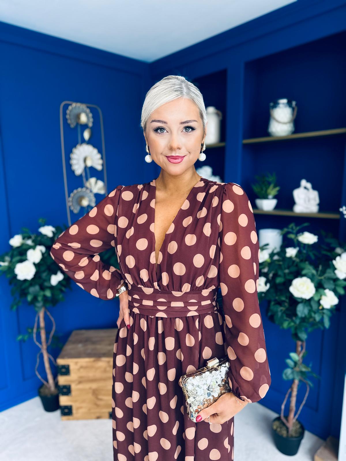 Sabrina Banded Midi Dress Polka Chocolate