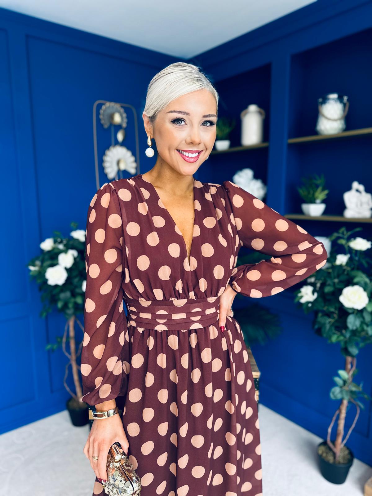 Sabrina Banded Midi Dress Polka Chocolate