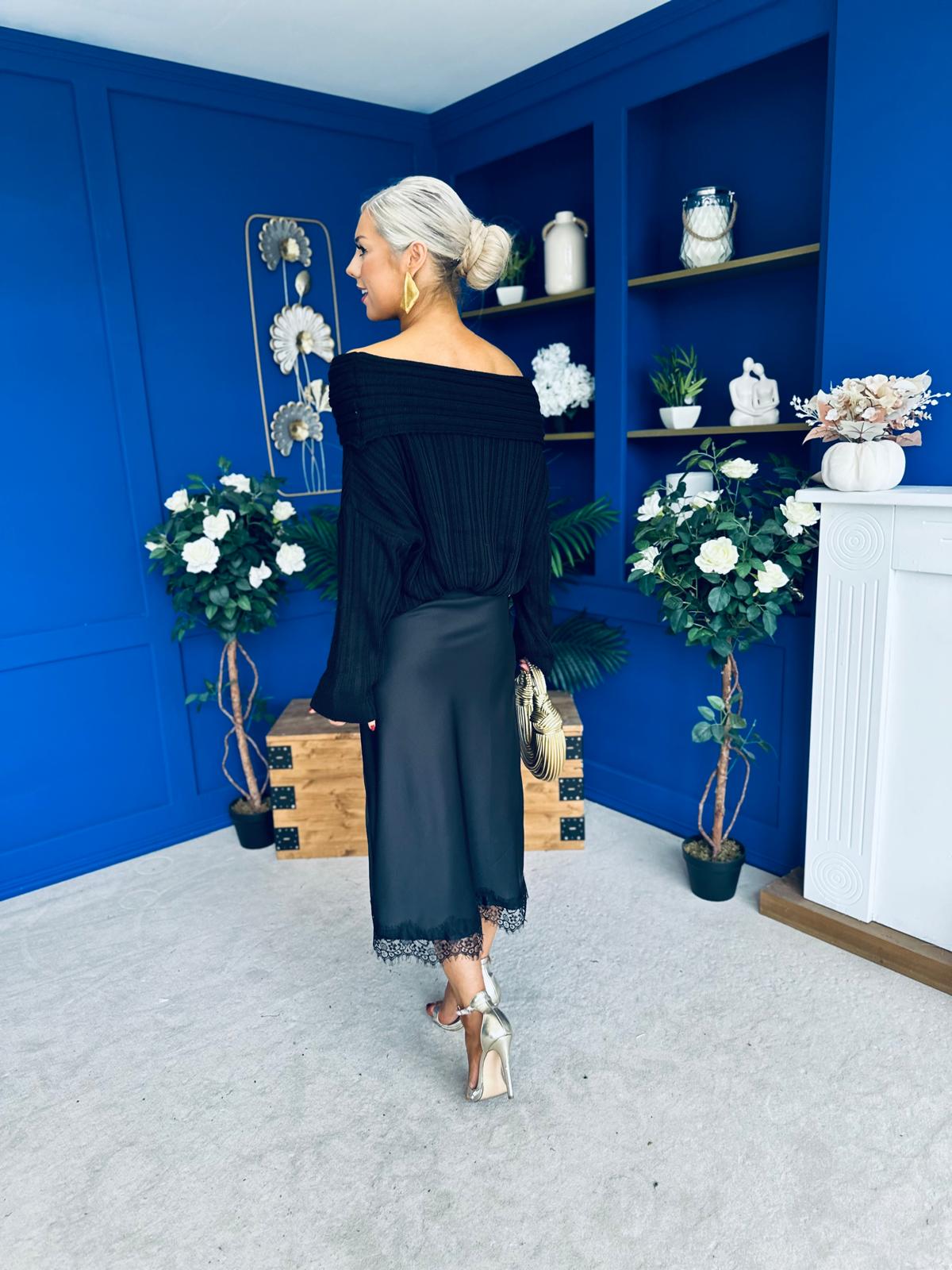 Tia Off Shoulder Knit Jumper Black