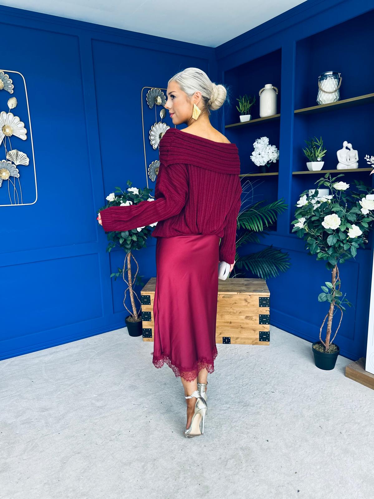 Tia Off Shoulder Knit Jumper Wine