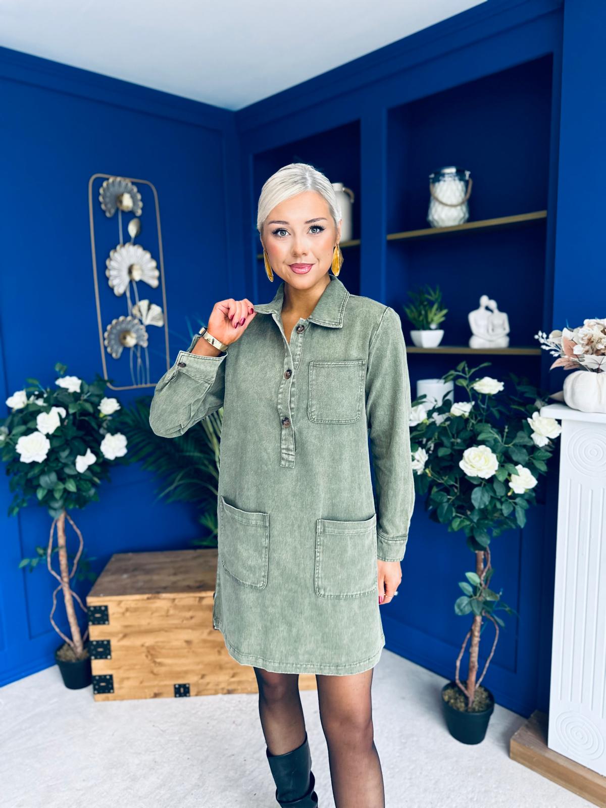 Ryan Cord Mini Shift Dress Green