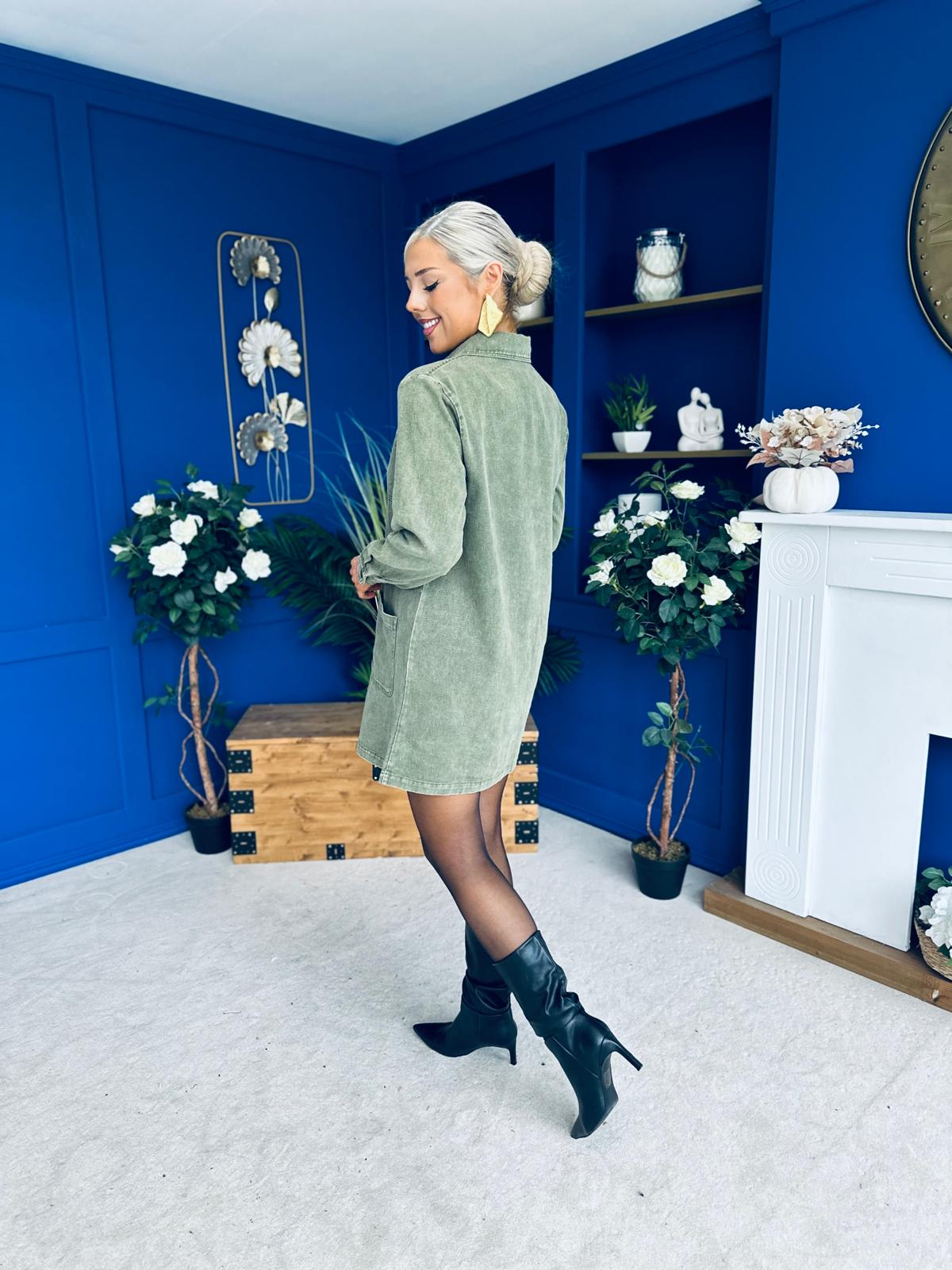 Ryan Cord Mini Shift Dress Green