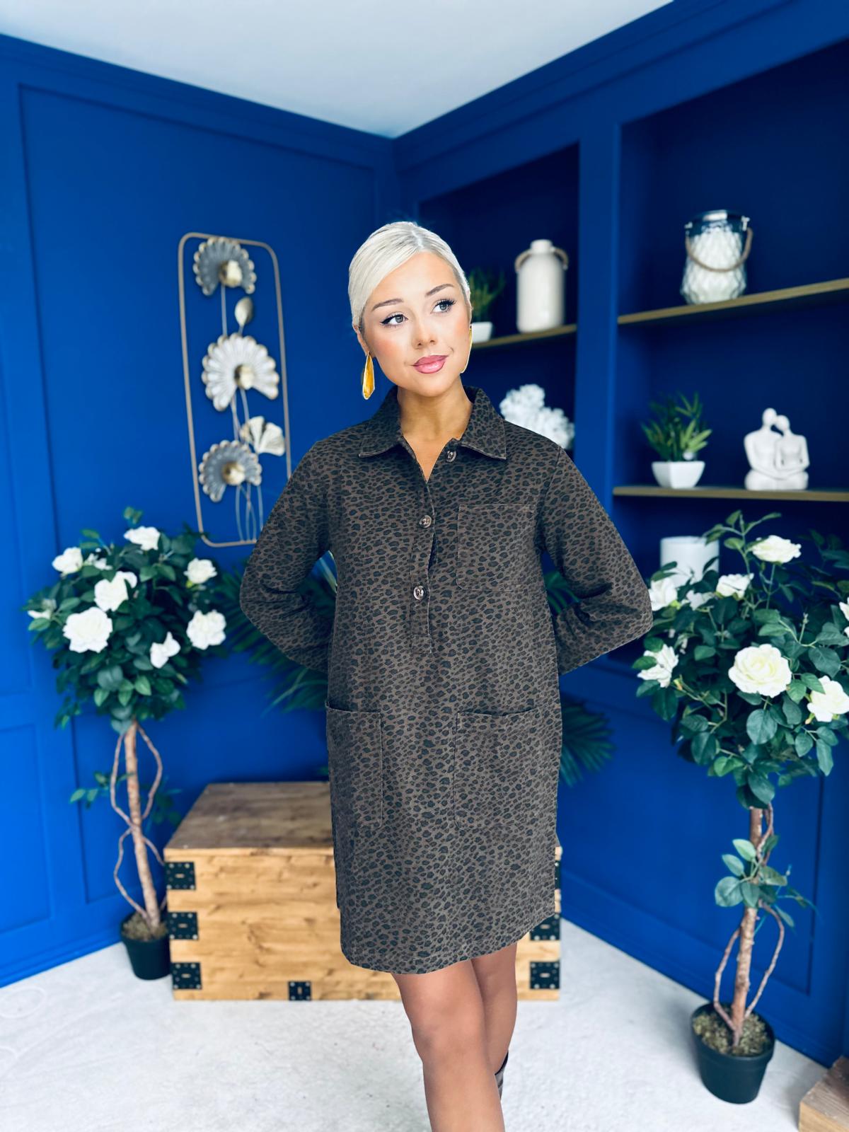 Janis Leopard Cord Mini Shift Dress