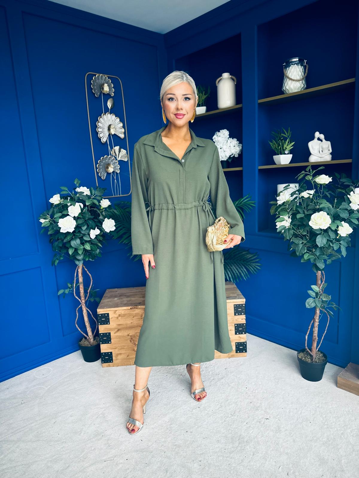 Bradley Detailed Midi Dress Khaki