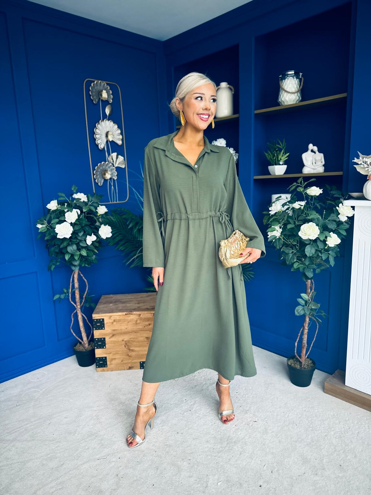 Bradley Detailed Midi Dress Khaki