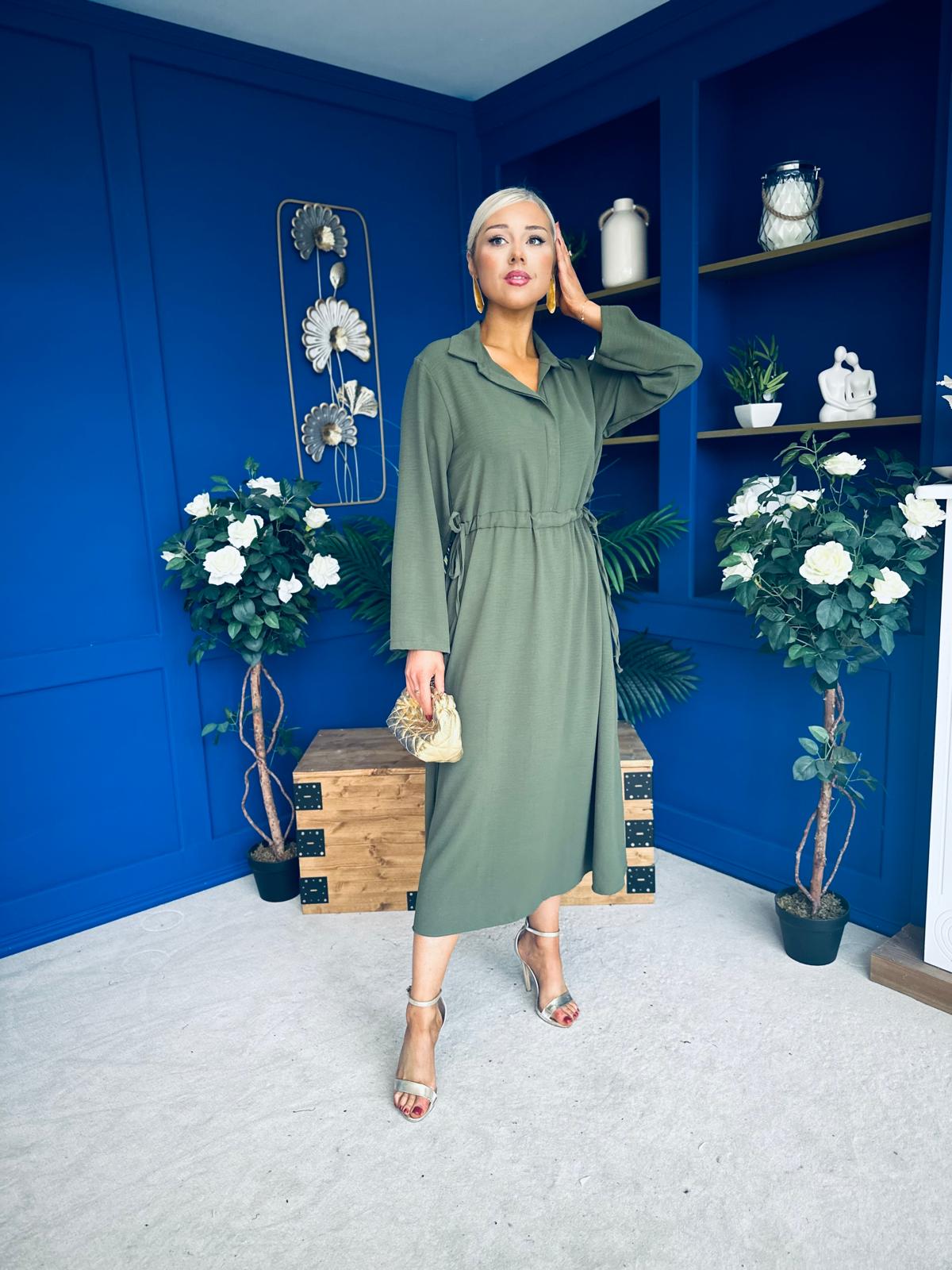 Bradley Detailed Midi Dress Khaki