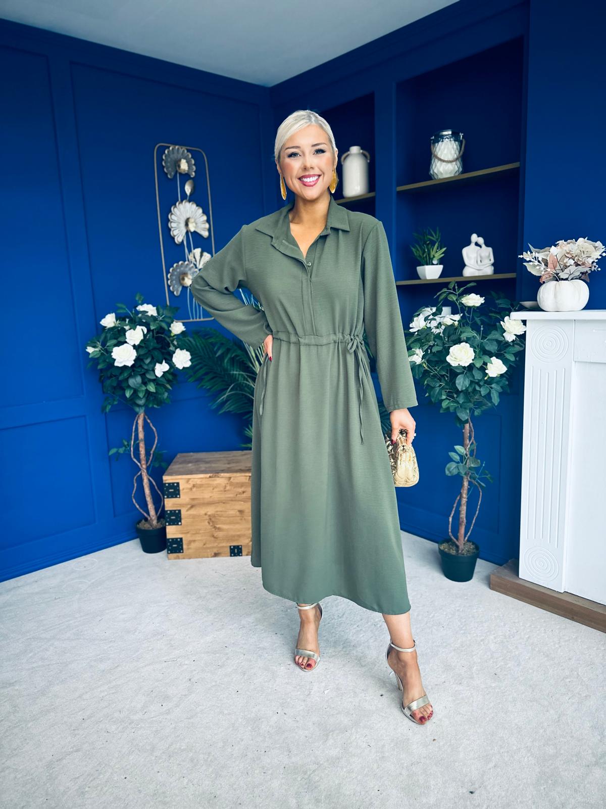 Bradley Detailed Midi Dress Khaki