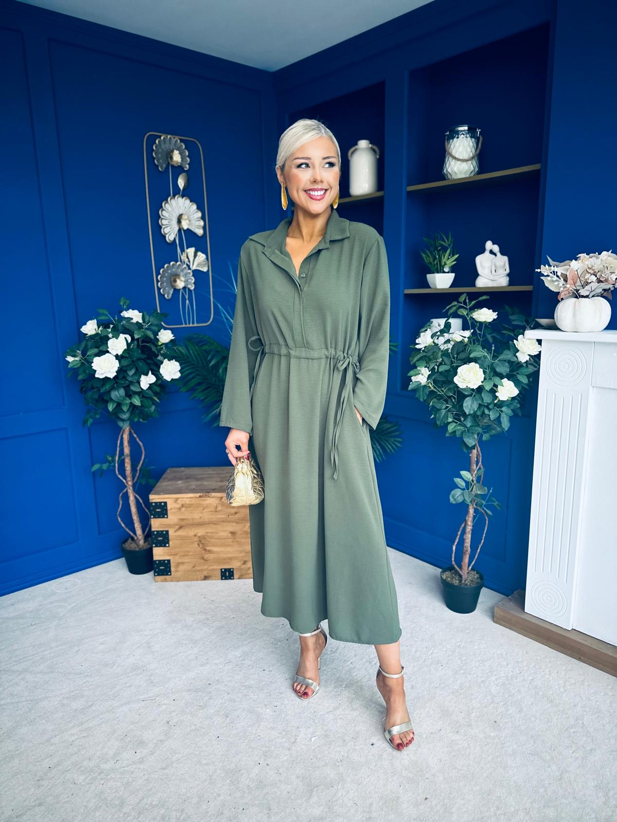 Bradley Detailed Midi Dress Khaki