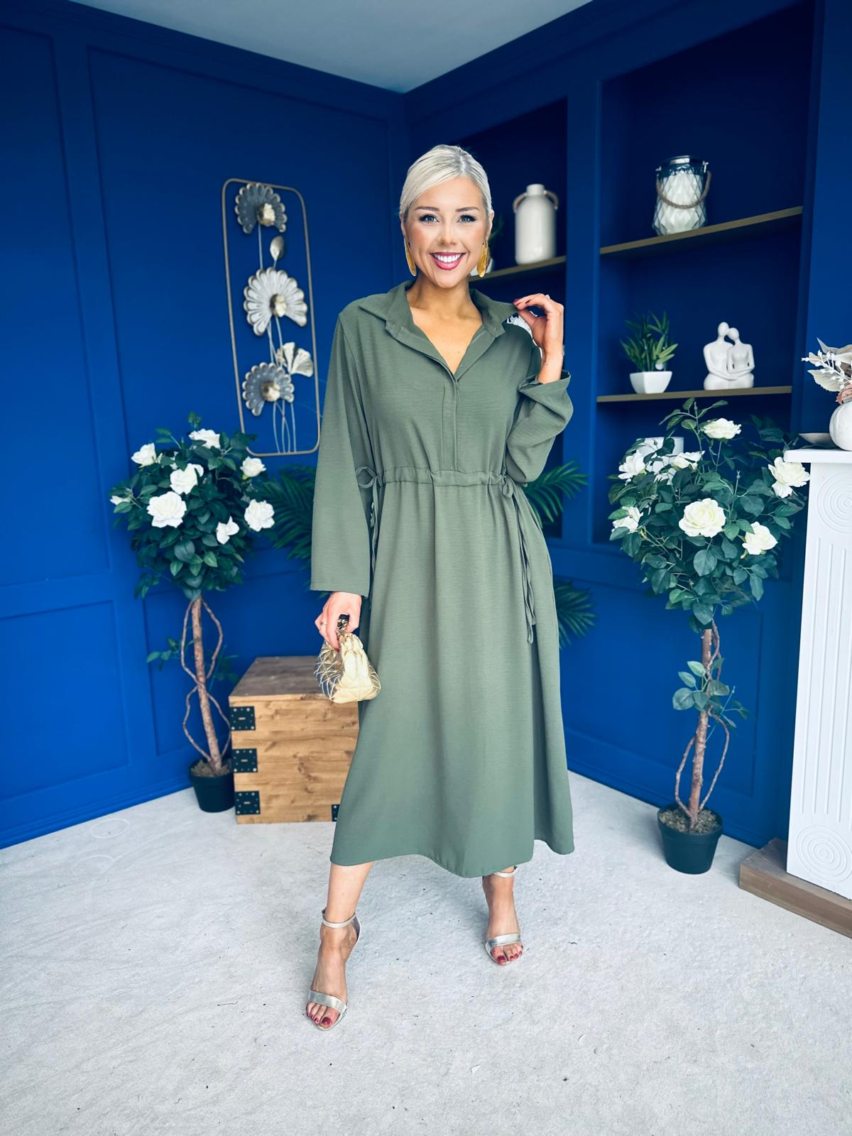 Bradley Detailed Midi Dress Khaki